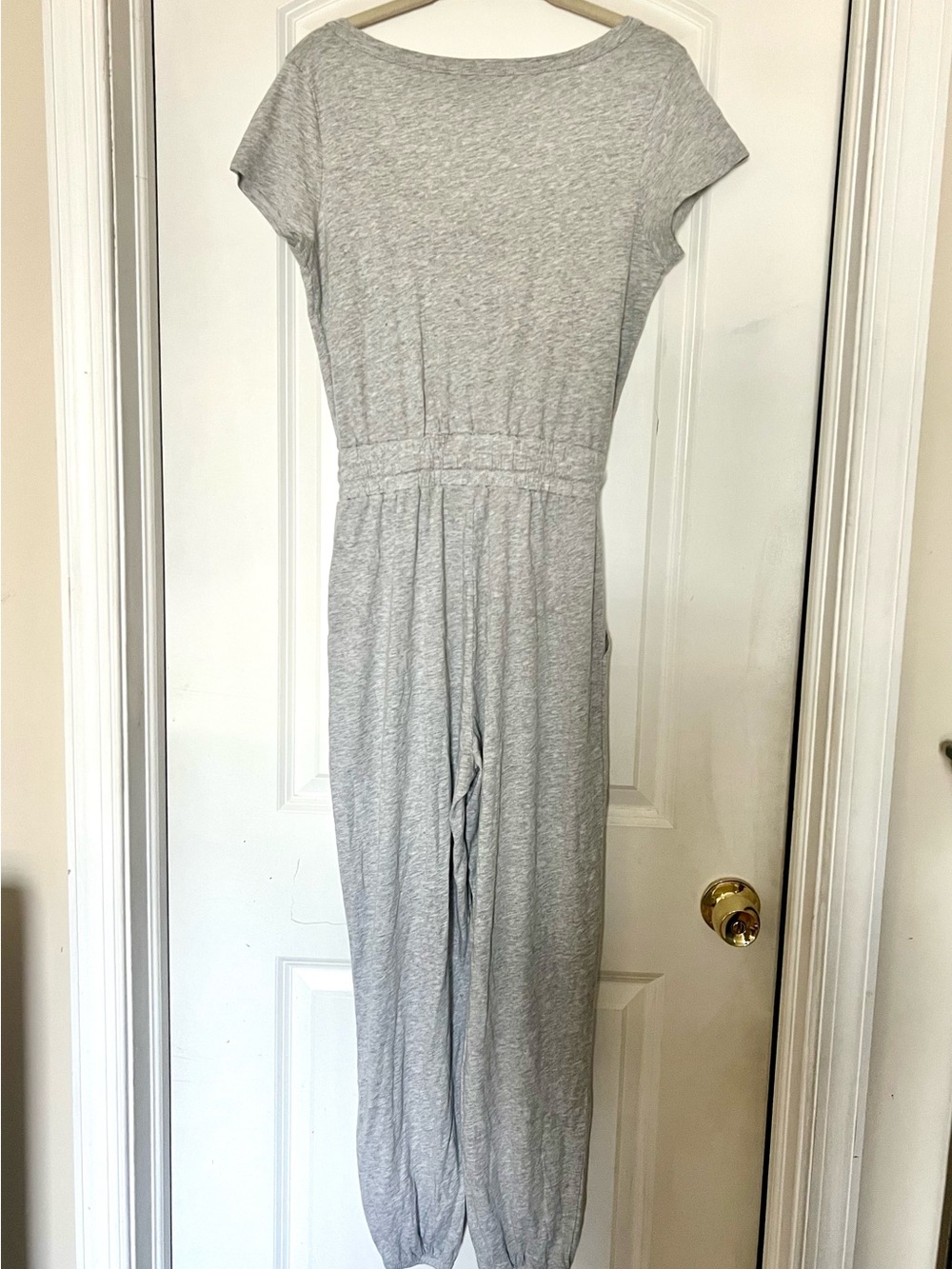 American Eagle Outfitters Heather Gray Short-Sleeve Jumpsuit